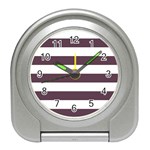 Horizontal Stripes - White and Eggplant Violet Desk Alarm Clock