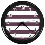 Horizontal Stripes - White and Eggplant Violet Wall Clock (Black)
