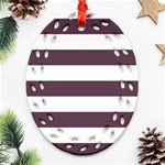 Horizontal Stripes - White and Eggplant Violet Ornament (Bell) Ornament (Oval Filigree)