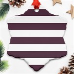 Horizontal Stripes - White and Eggplant Violet Snowflake Ornament (Two Sides)