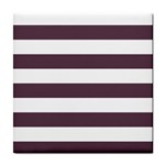 Horizontal Stripes - White and Eggplant Violet Tile Coaster