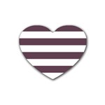 Horizontal Stripes - White and Eggplant Violet Rubber Coaster (Heart)
