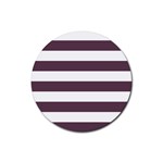 Horizontal Stripes - White and Eggplant Violet Rubber Coaster (Round)