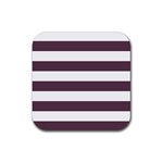 Horizontal Stripes - White and Eggplant Violet Rubber Coaster (Square)