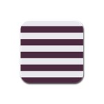 Horizontal Stripes - White and Eggplant Violet Rubber Square Coaster (4 pack)