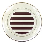 Horizontal Stripes - White and Eggplant Violet Porcelain Plate