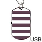 Horizontal Stripes - White and Eggplant Violet Dog Tag USB Flash (Two Sides)