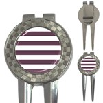 Horizontal Stripes - White and Eggplant Violet 3-in-1 Golf Divot