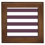Horizontal Stripes - White and Eggplant Violet Framed Tile