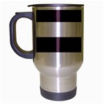 Horizontal Stripes - White and Eggplant Violet Travel Mug (Silver Gray)