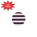 Horizontal Stripes - White and Eggplant Violet 1  Mini Button (10 pack)