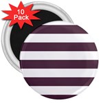 Horizontal Stripes - White and Eggplant Violet 3  Magnet (10 pack)