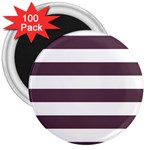 Horizontal Stripes - White and Eggplant Violet 3  Magnet (100 pack)