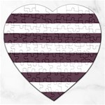 Horizontal Stripes - White and Eggplant Violet Jigsaw Puzzle (Heart)