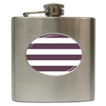 Horizontal Stripes - White and Eggplant Violet Hip Flask (6 oz)