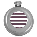 Horizontal Stripes - White and Eggplant Violet Hip Flask (5 oz)