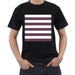 Horizontal Stripes - White and Eggplant Violet Men s T-Shirt (Black)