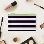Horizontal Stripes - White and Dark Purple Canvas Cosmetic Bag (XS)