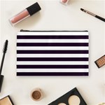 Horizontal Stripes - White and Dark Purple Cosmetic Bag (M)