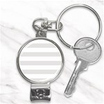 Horizontal Stripes - White and Platinum Gray Nail Clippers Key Chain