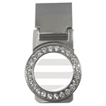 Horizontal Stripes - White and Platinum Gray Money Clip (CZ)