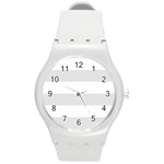 Horizontal Stripes - White and Platinum Gray Round Plastic Sport Watch (M)