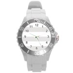 Horizontal Stripes - White and Platinum Gray Round Plastic Sport Watch (L)