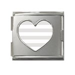 Horizontal Stripes - White and Platinum Gray Mega Link Heart Italian Charm (18mm)