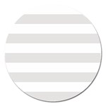 Horizontal Stripes - White and Platinum Gray Magnet 5  (Round)