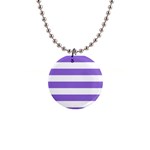 Horizontal Stripes - White and Dark Pastel Purple 1  Button Necklace