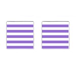 Horizontal Stripes - White and Dark Pastel Purple Cufflinks (Square)
