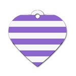 Horizontal Stripes - White and Dark Pastel Purple Dog Tag Heart (One Side)