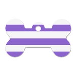 Horizontal Stripes - White and Dark Pastel Purple Dog Tag Bone (Two Sides)