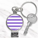 Horizontal Stripes - White and Dark Pastel Purple Nail Clippers Key Chain