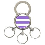 Horizontal Stripes - White and Dark Pastel Purple 3-Ring Key Chain