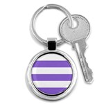 Horizontal Stripes - White and Dark Pastel Purple Key Chain (Round)