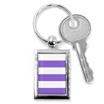 Horizontal Stripes - White and Dark Pastel Purple Key Chain (Rectangle)