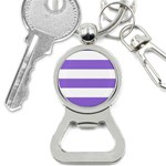 Horizontal Stripes - White and Dark Pastel Purple Bottle Opener Key Chain
