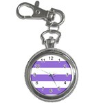 Horizontal Stripes - White and Dark Pastel Purple Key Chain Watch