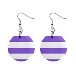 Horizontal Stripes - White and Dark Pastel Purple 1  Button Earrings