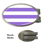 Horizontal Stripes - White and Dark Pastel Purple Money Clip (Oval)