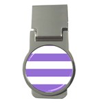 Horizontal Stripes - White and Dark Pastel Purple Money Clip (Round)