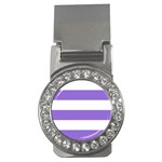 Horizontal Stripes - White and Dark Pastel Purple Money Clip (CZ)