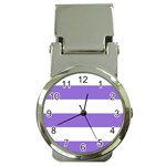 Horizontal Stripes - White and Dark Pastel Purple Money Clip Watch