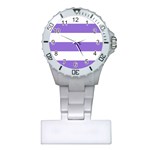 Horizontal Stripes - White and Dark Pastel Purple Nurses Watch