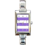Horizontal Stripes - White and Dark Pastel Purple Rectangle Italian Charm Watch