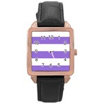 Horizontal Stripes - White and Dark Pastel Purple Rose Gold Leather Watch