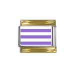 Horizontal Stripes - White and Dark Pastel Purple Gold Trim Italian Charm (9mm)