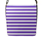 Horizontal Stripes - White and Dark Pastel Purple Flap Closure Messenger Bag (L)