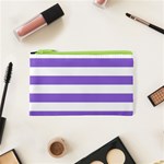 Horizontal Stripes - White and Dark Pastel Purple Canvas Cosmetic Bag (XS)